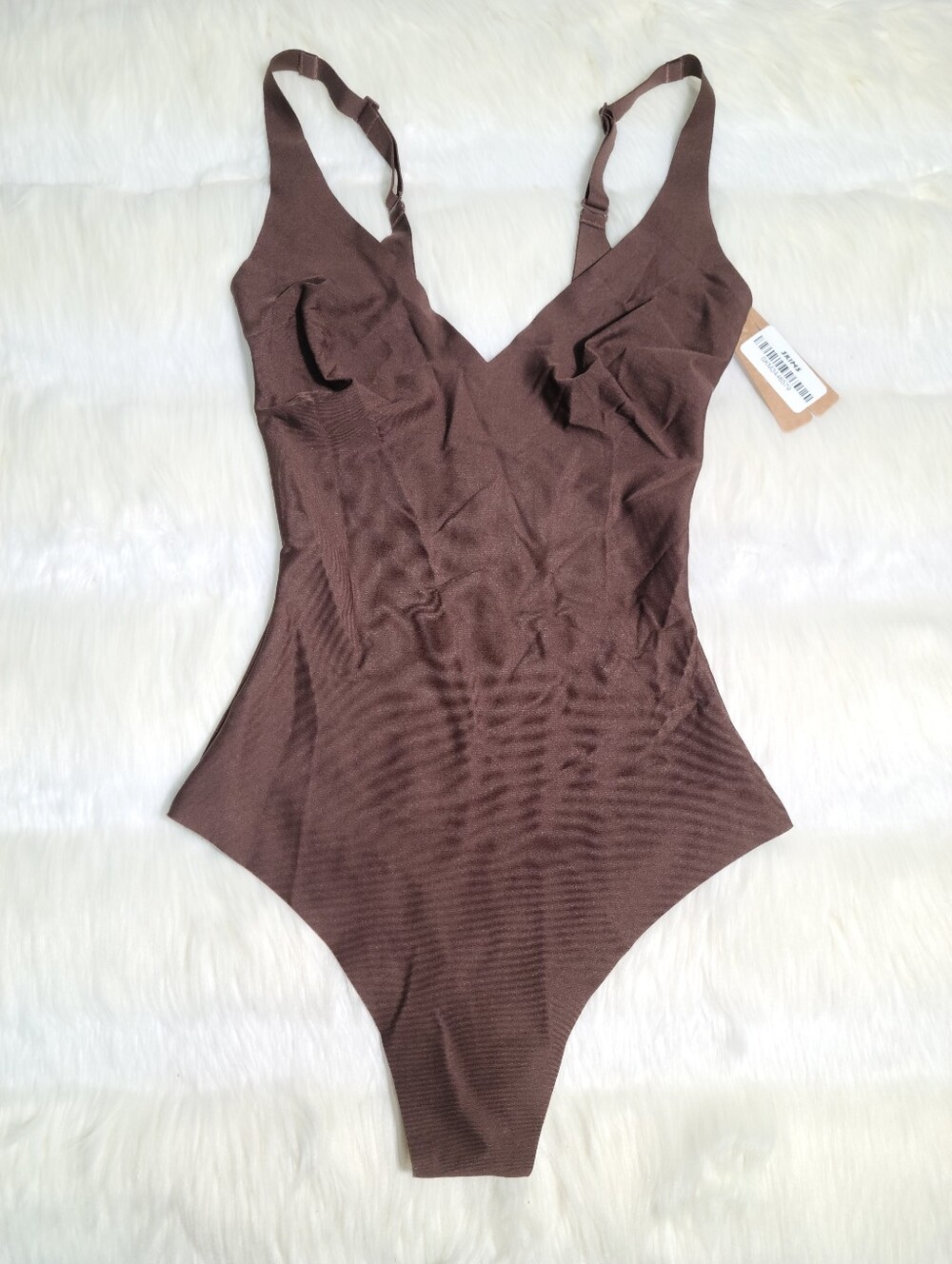 SKIMS Body Unlined Plunge Bodysuit Brown Cocoa Women Small NEW